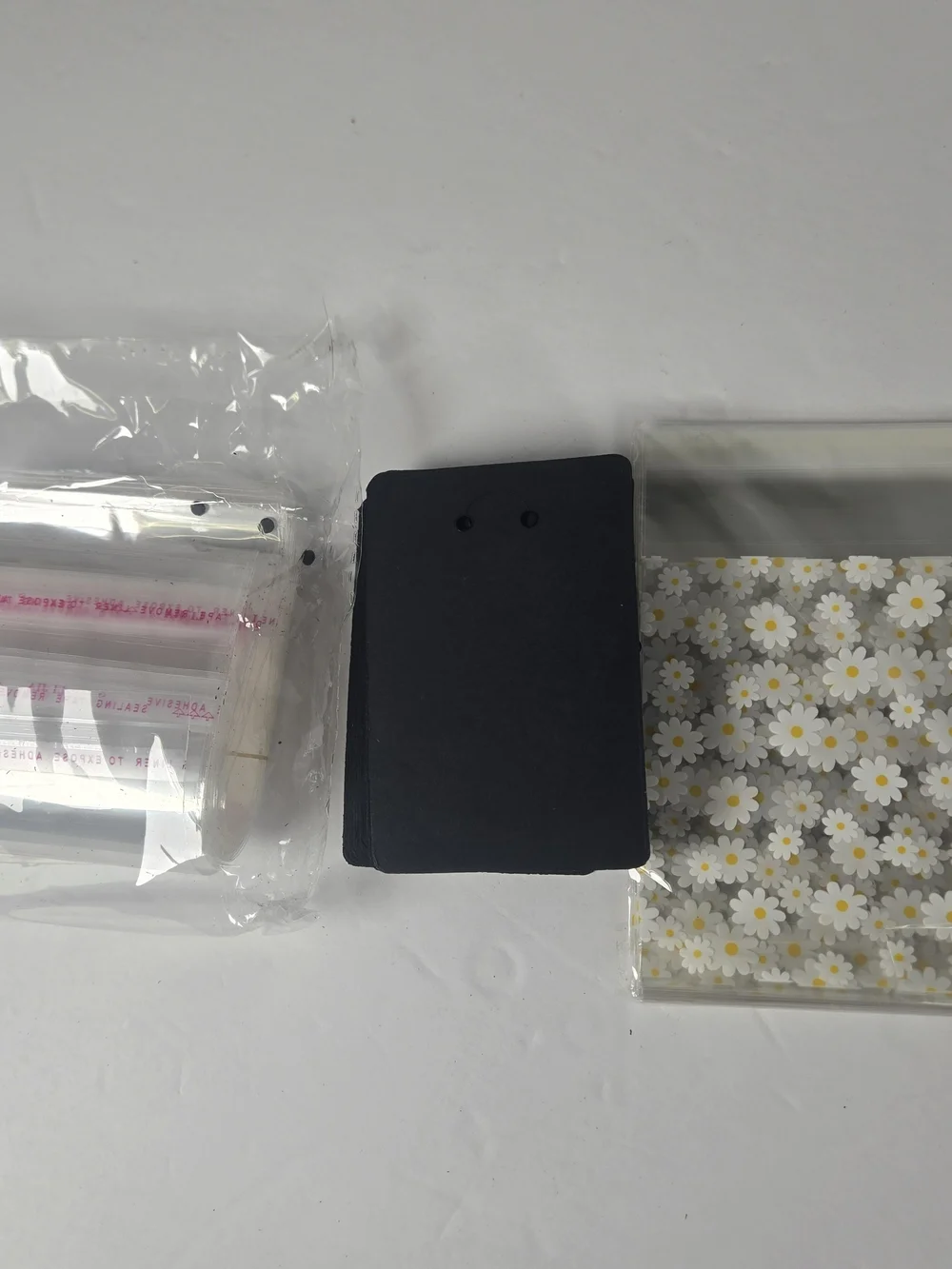 Black Jewelry Display Cards and Clear Packaging Bags Lot Daisy Print bags New